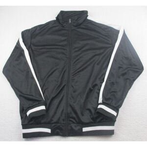 NWOT Original Deluxe Jacket Mens Large L Zip Black‎ White Ribbed Cuffs Bottom